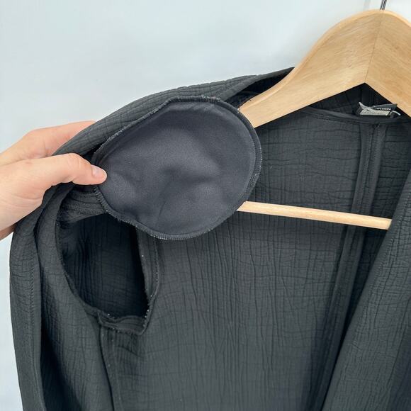 EILEEN FISHER Black Textured Silk Blend Open Cardigan Blazer Jacket // M - Picture 7 of 9